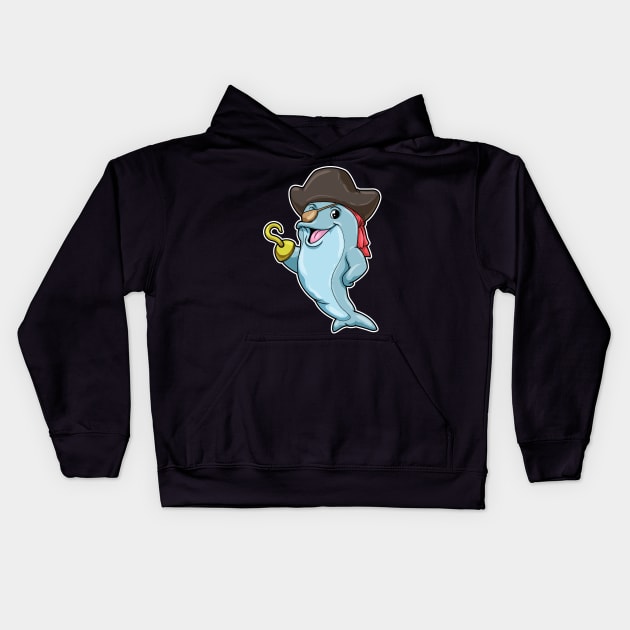 Dolphin as Pirate with Eye patch & Hooked hand Kids Hoodie by Markus Schnabel